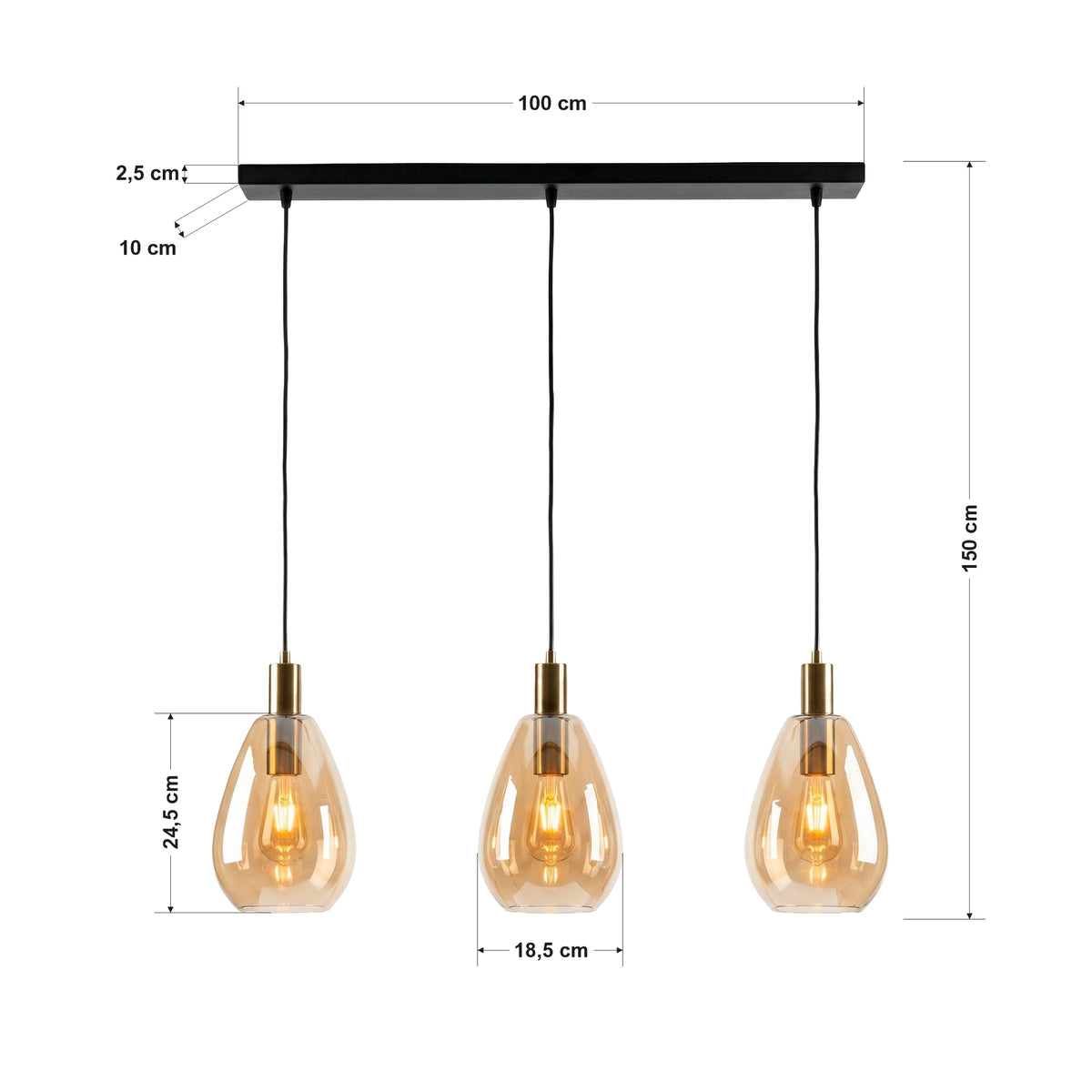 Hanglamp Rhode - 3-lichts - Amberkleurig (Internet Retour)