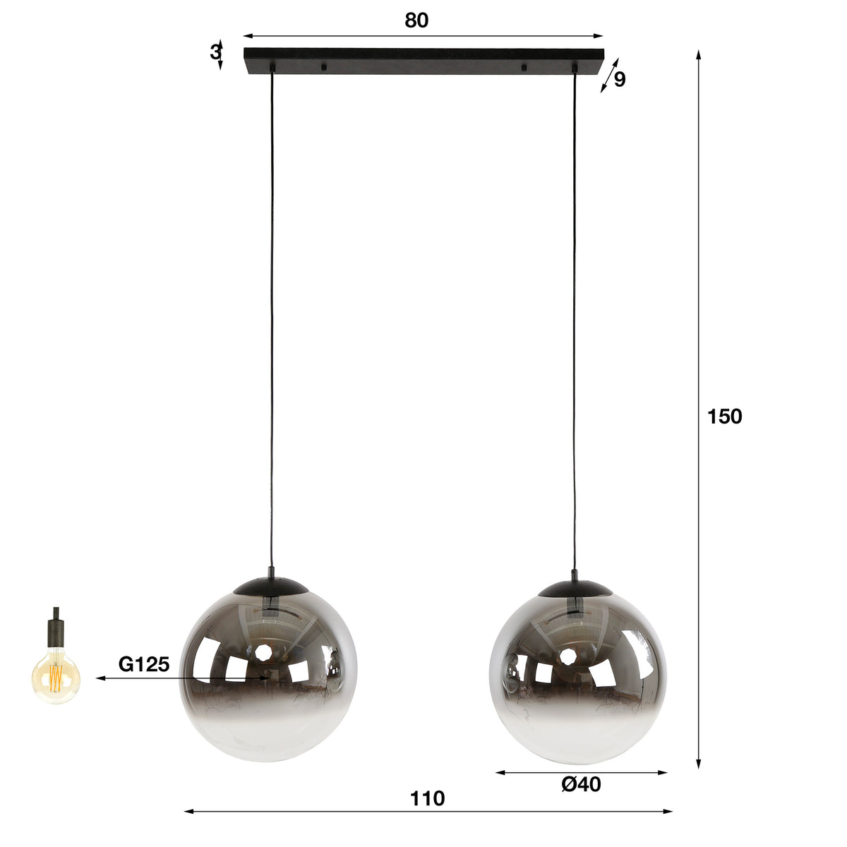Hanglamp Bubbly - 2-lichts - Smoke (Internet retour)