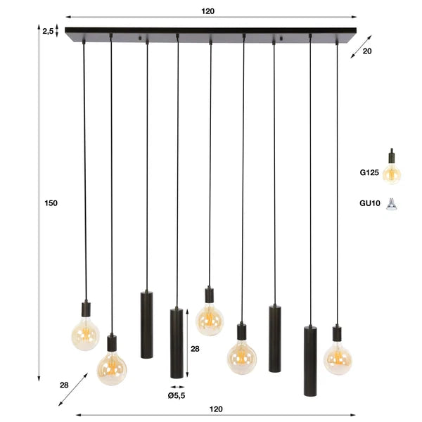 Hanglamp Soley - 9-lichts - Brons - Amberglas - Met Spots (internet retour)