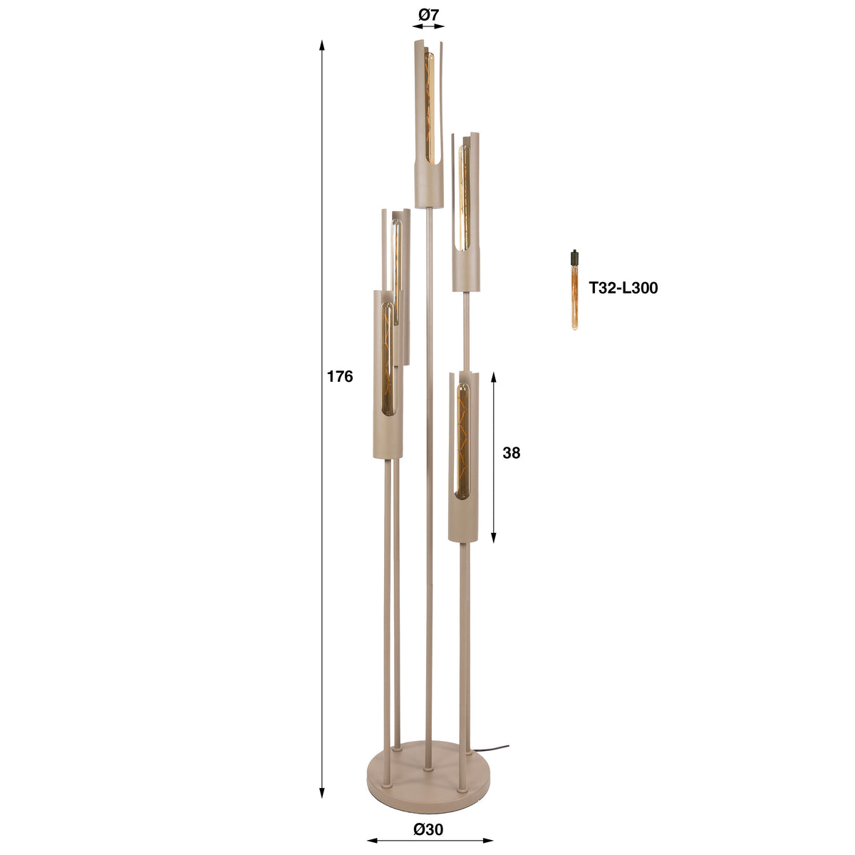 Vloerlamp Lumen - 5-lichts - Beige (Internet Retour)