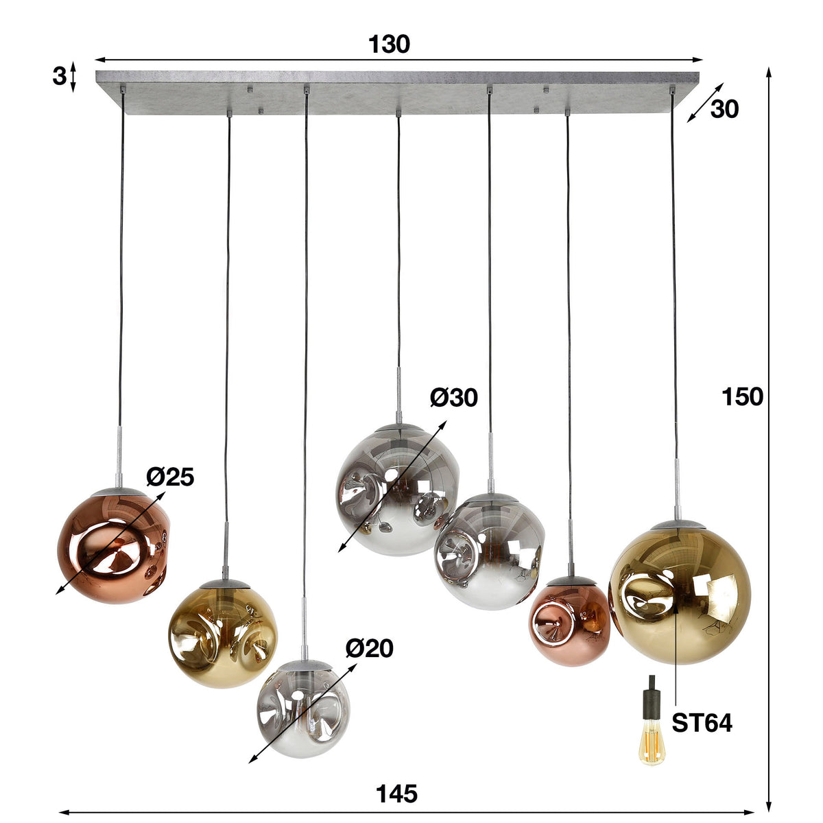 Hanglamp Verity - 7-lichts - Amber Mix (Internet retour)