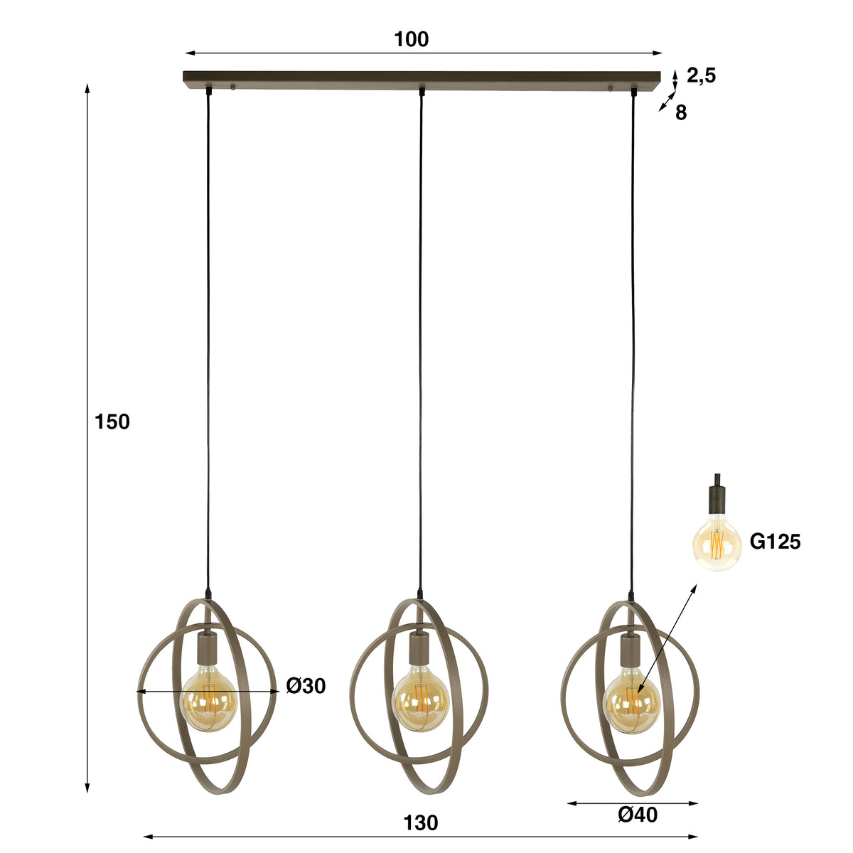 Hanglamp Sterre - 3-lichts - Beige (Internet retour)