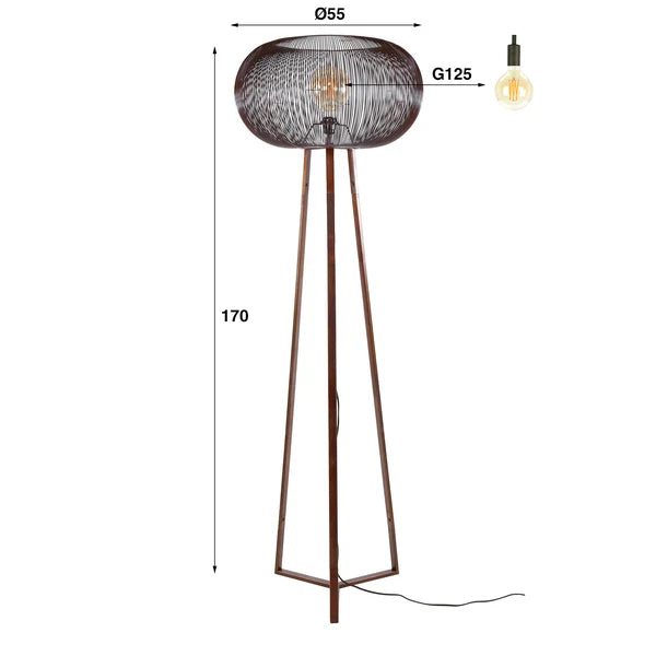 Vloerlamp Vivienne - 1-lichts - Koper - Metaal - 170 cm (internet retour)