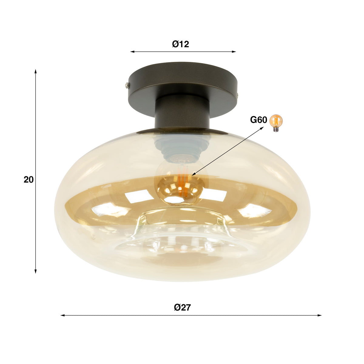 Plafondlamp Donut - 1-lichts - Amberkleurig (Internet retour)
