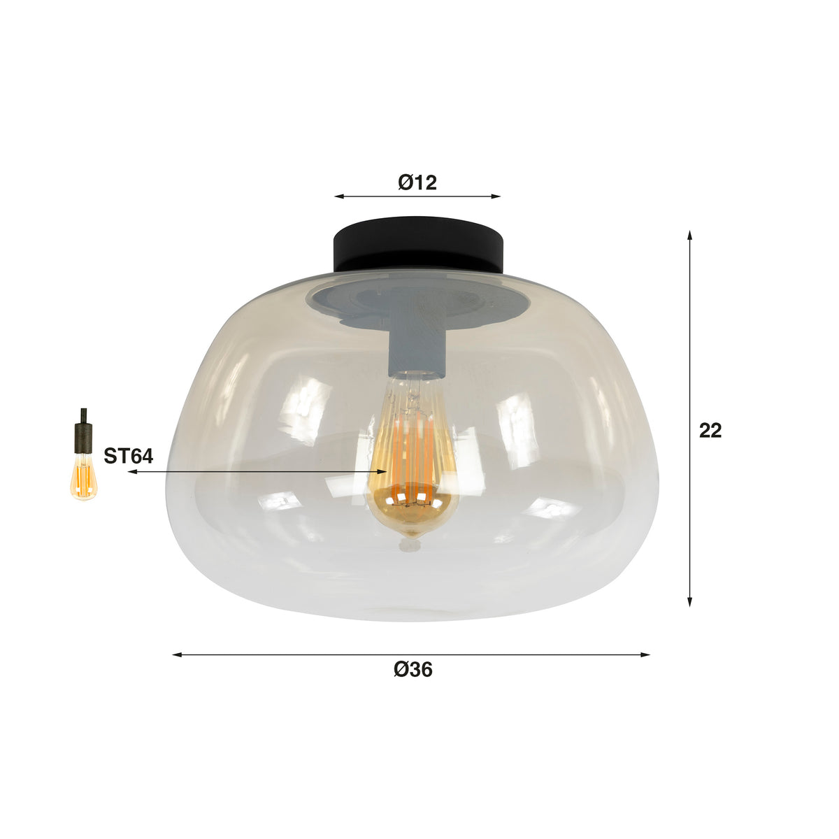 Plafondlamp Luvra - 1-lichts - Amberkleurig (Internet retour)