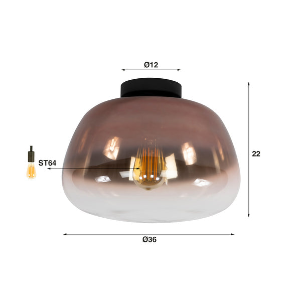 Plafondlamp Luvra - 1-lichts - Koperkleur - Glas (internet retour)