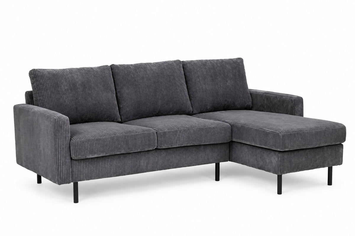 Hoekbank Lincoln - antraciet rib, chaise longue L/R (internet retour)