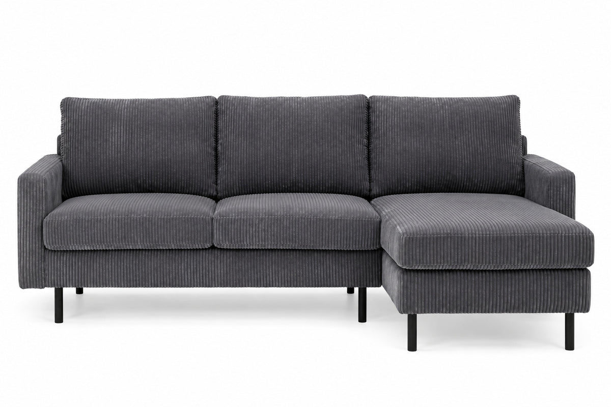 Hoekbank Lincoln - antraciet rib, chaise longue L/R (internet retour)