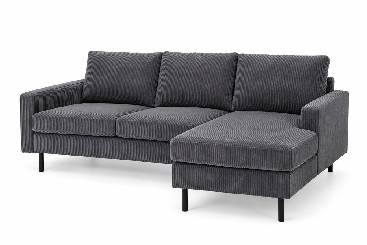 Hoekbank Lincoln - antraciet rib, chaise longue L/R (internet retour)