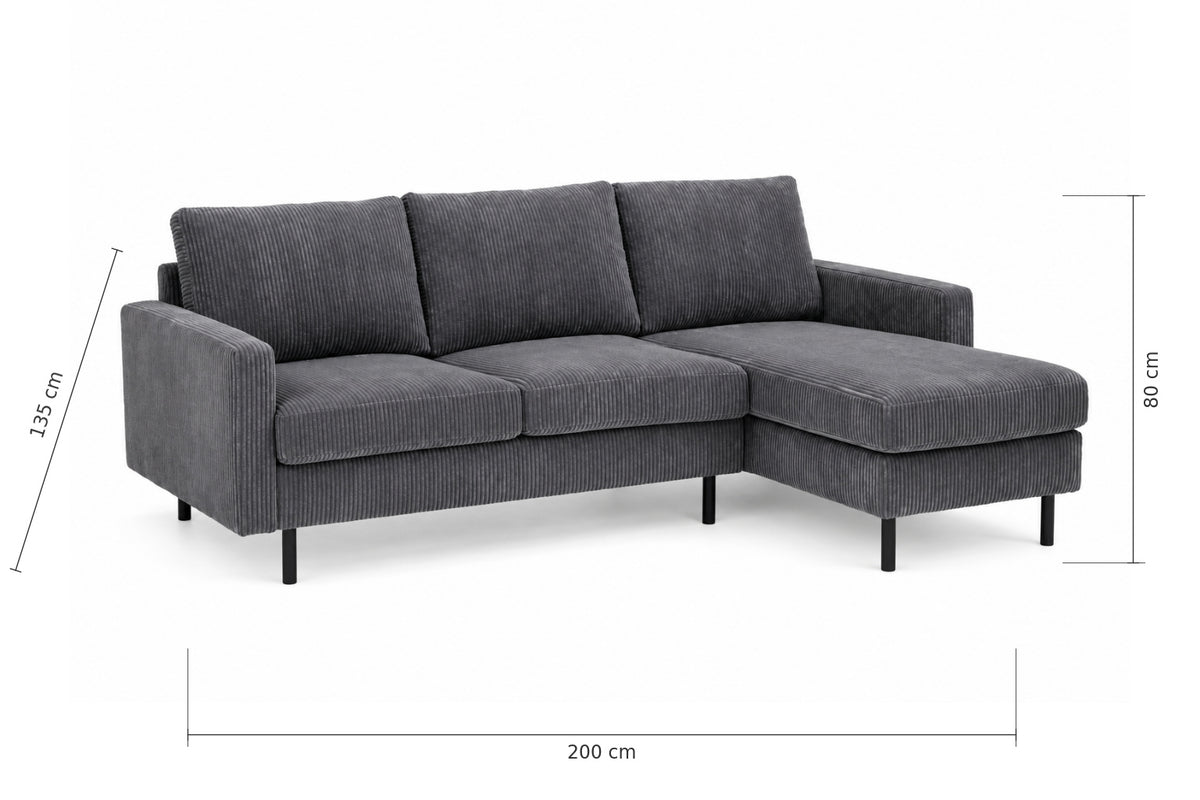Hoekbank Lincoln - antraciet rib, chaise longue L/R (internet retour)