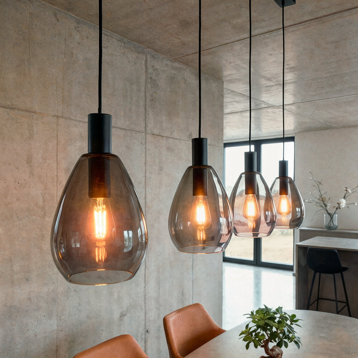 Hanglamp Alba - 4-lichts - Smoke - Glas