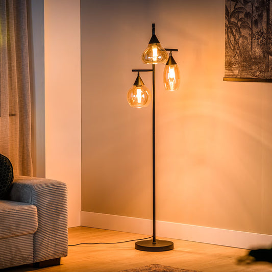 Vloerlamp 3-lamps, Glas, kleur Amber (internet retour)