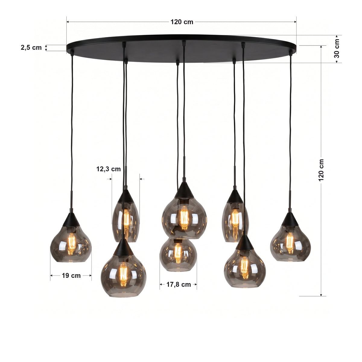 Hanglamp Milly - 8-lichts - Smoke (Internet Retour)