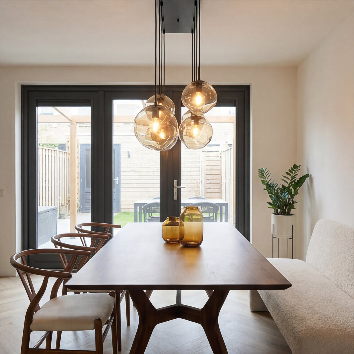Hanglamp Badoe - 8-lichts - Amberkleurig - Glas