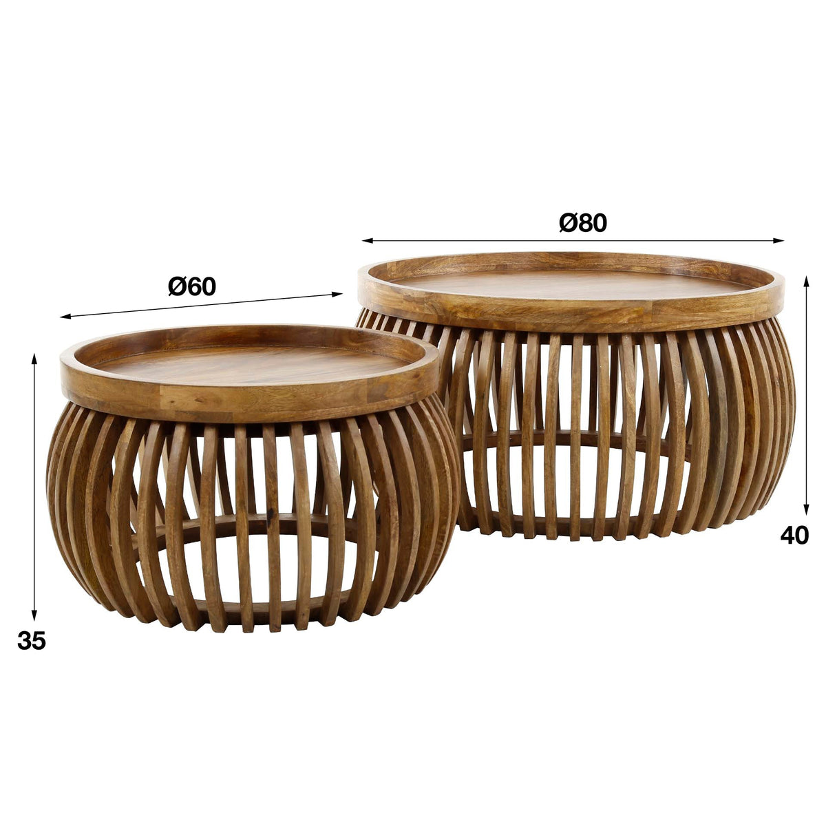 Salontafel Arcadia - Rond - Mangohout - Set van 2