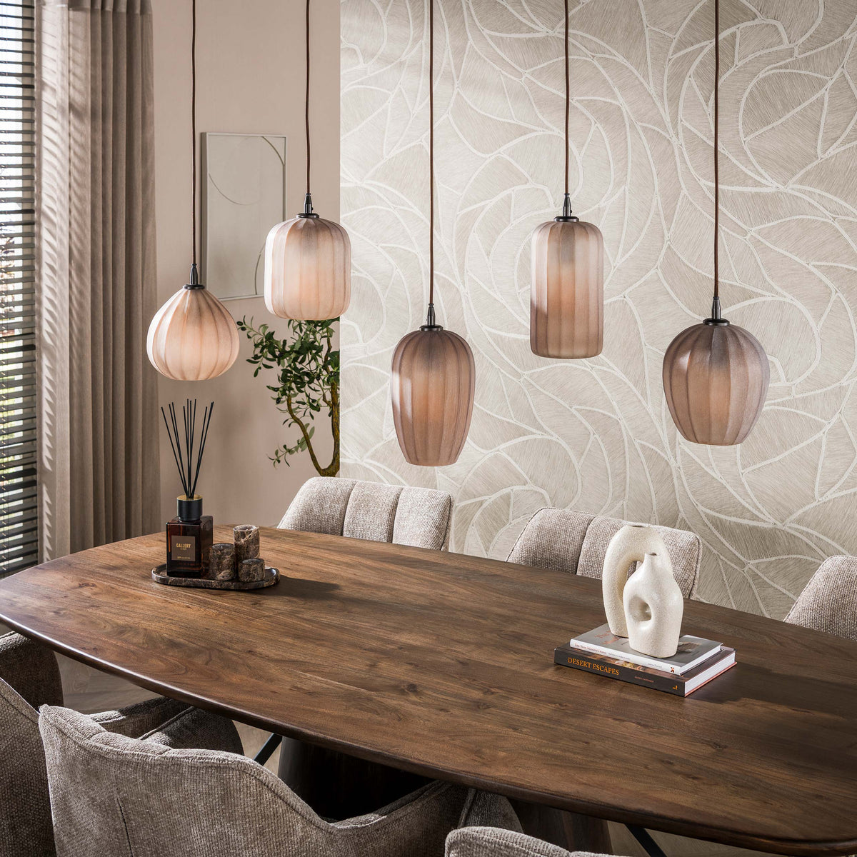 Hanglamp Elyra - 5-lichts - Frosted Bruin - Matglas