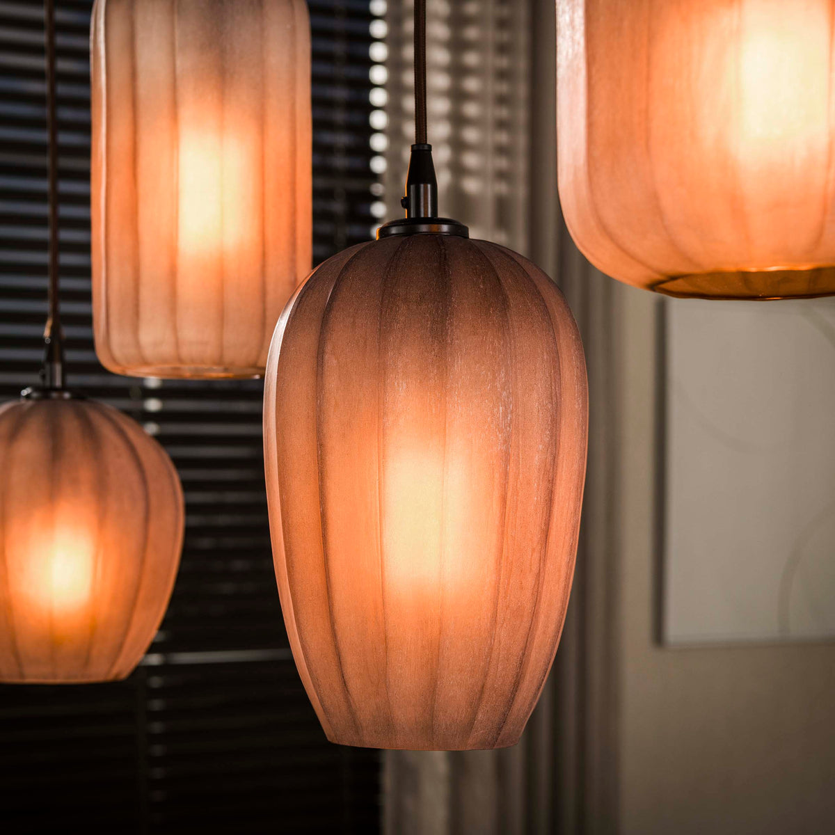 Hanglamp Elyra - 5-lichts - Frosted Bruin - Matglas