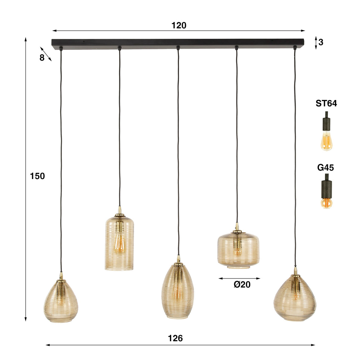 Hanglamp Norelle - 5-lichts (Internet retour) Retour24