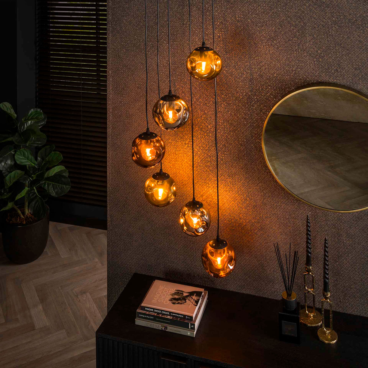 Hanglamp Petra - 6-lichts - Amber Mix (Internet retour)