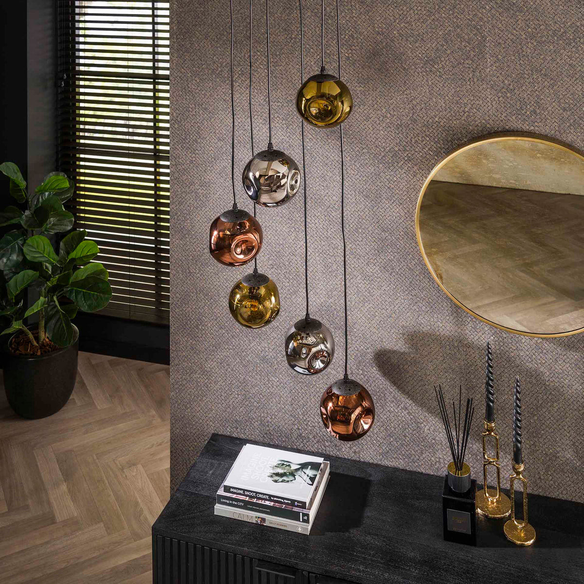 Hanglamp Petra - 6-lichts - Amber Mix (Internet retour)