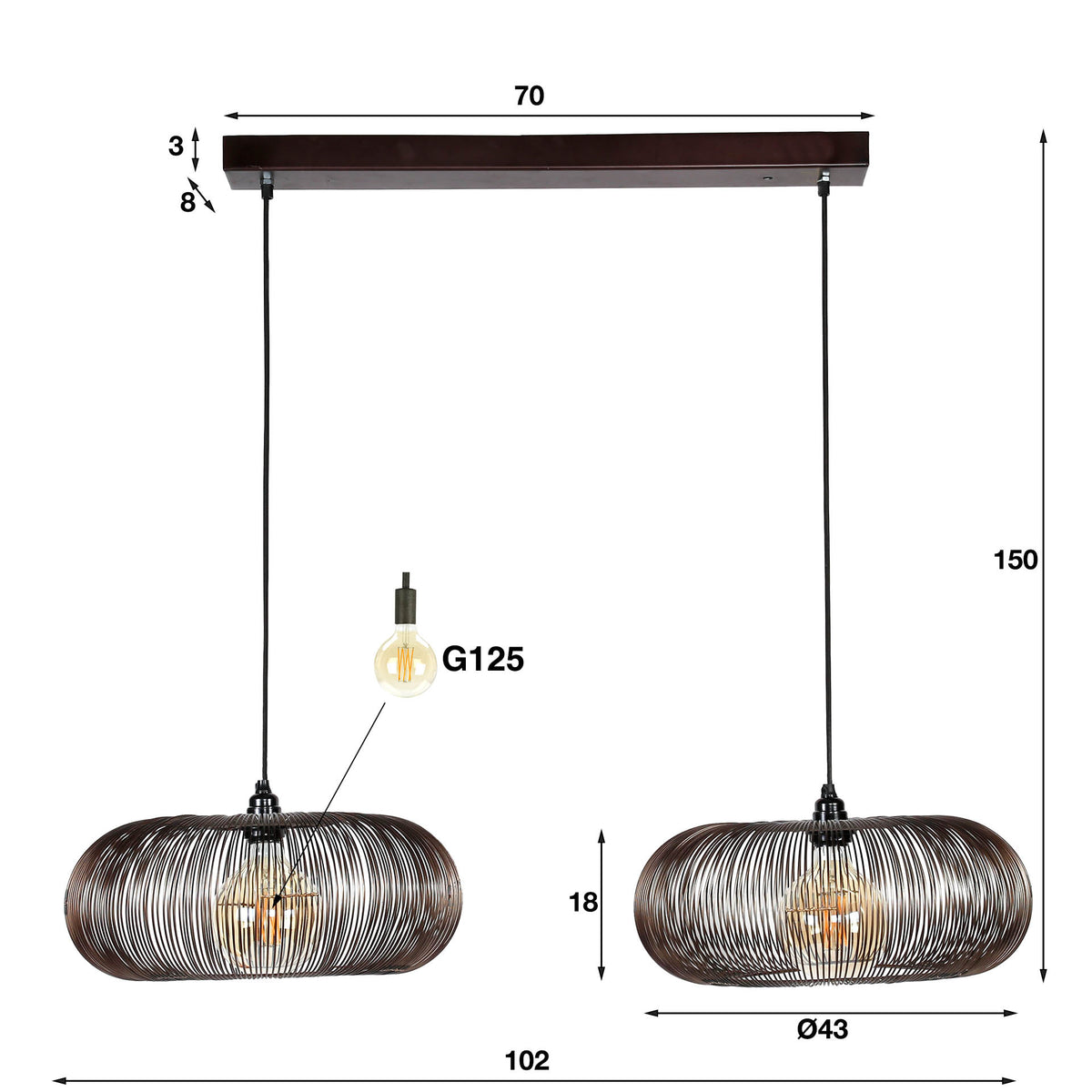 Hanglamp Sifra - 2-lichts - Zwart Nikkel - Metaal