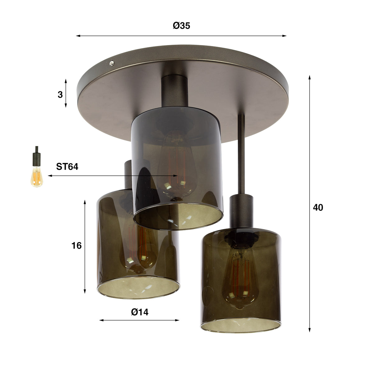 Lucaro Plafondlamp - 3-lichts Brons