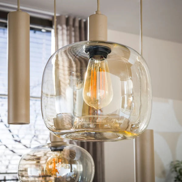 Hanglamp Avelore - 9-lichts - Beige - Amberglas - Met Spots (internet retour)