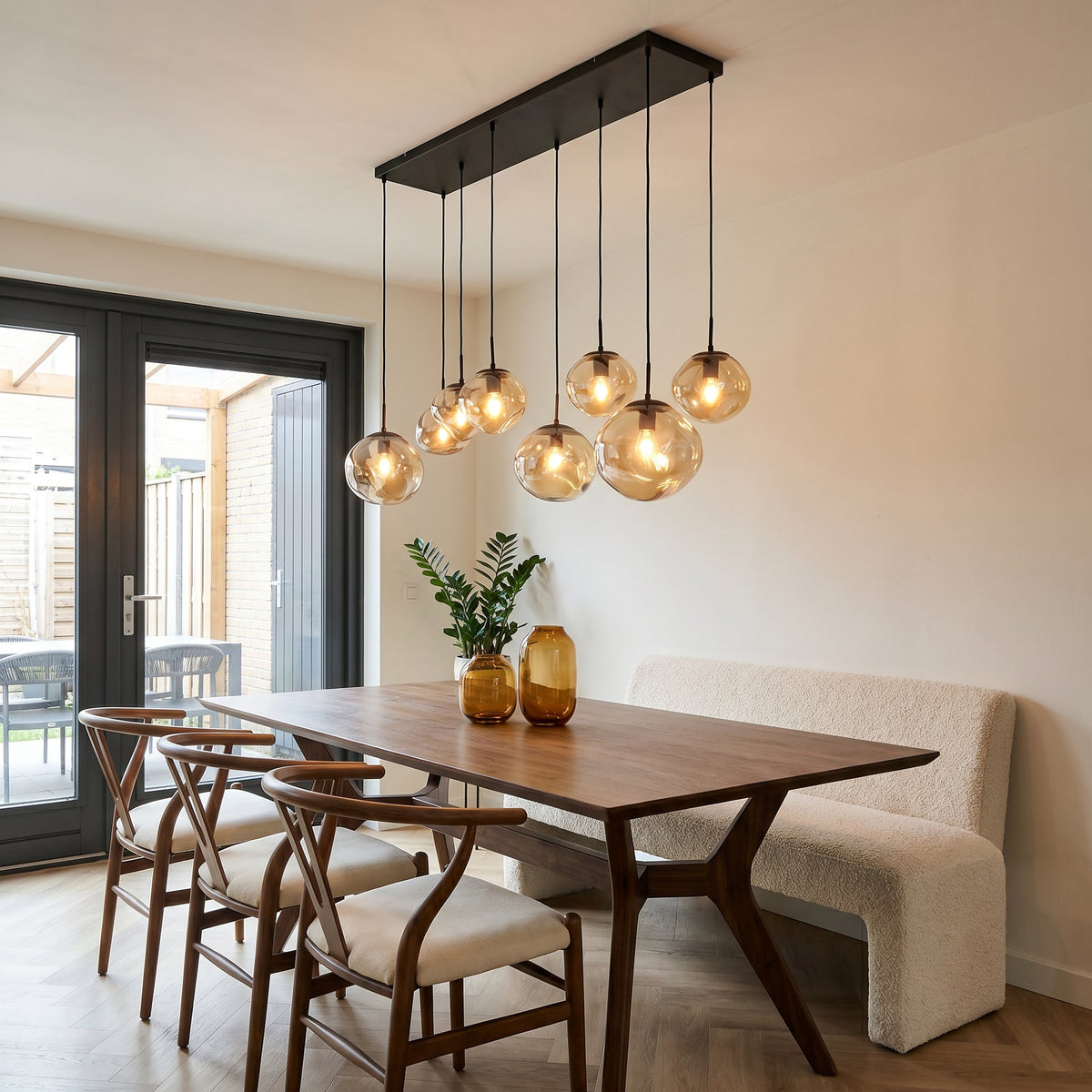 Hanglamp Badoe - 8-lichts - Amberkleurig - Glas