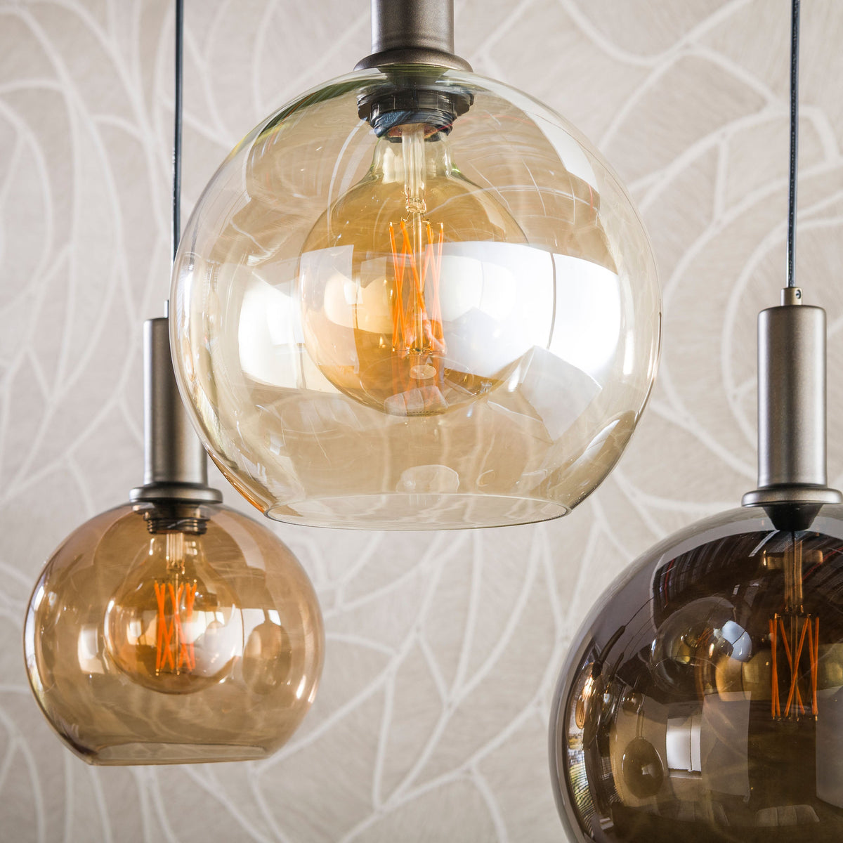 Hanglamp Bellaro - 7-lichts - Amber Mix - Glazen Bollen