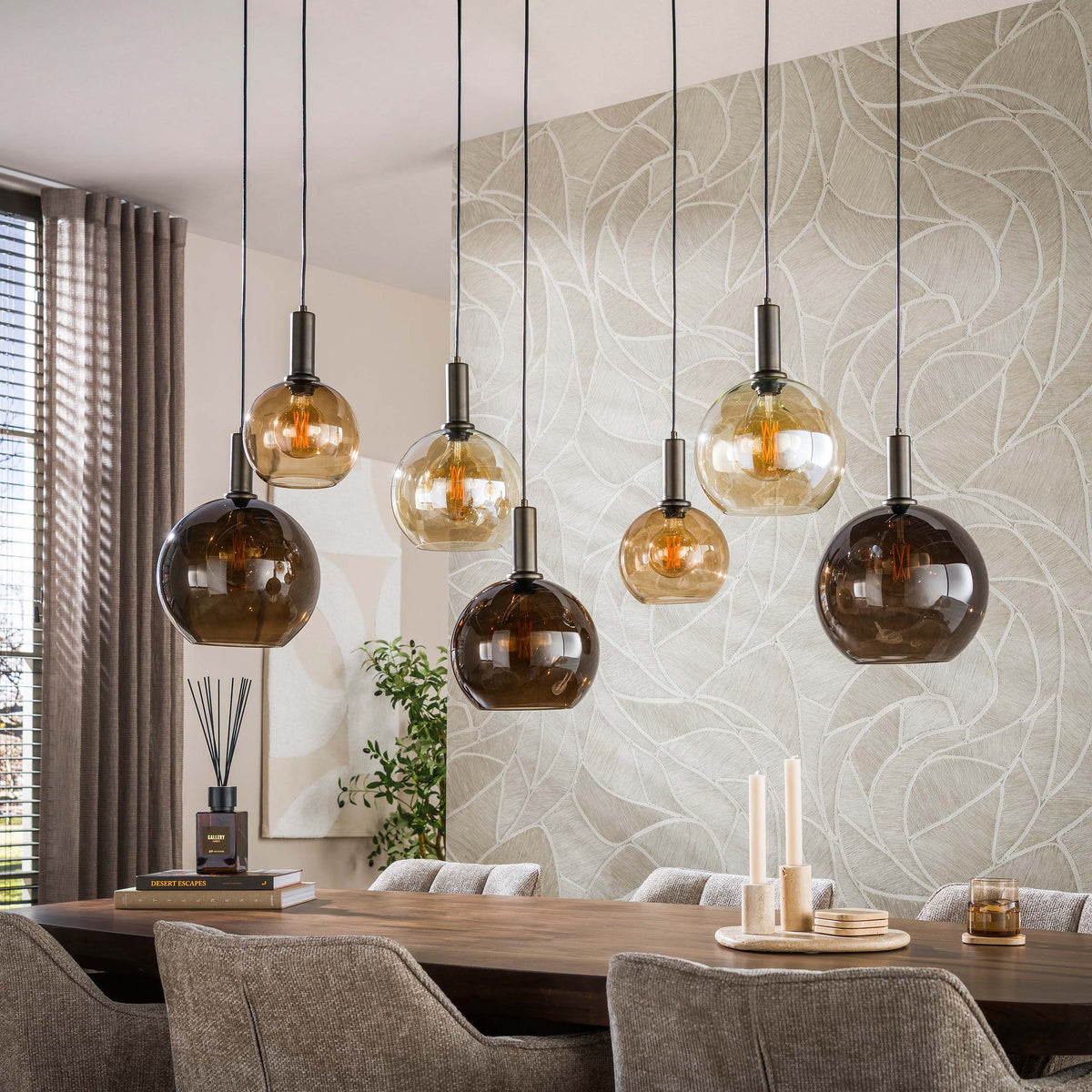 Hanglamp Bellaro - 7-lichts - Amber Mix - Glazen Bollen