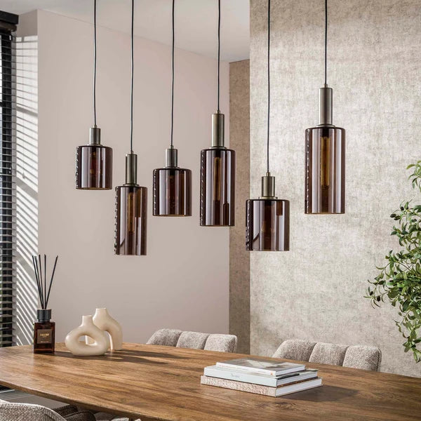 Hanglamp Lucaro - 6-lichts - Brons - Glas (internet retour)