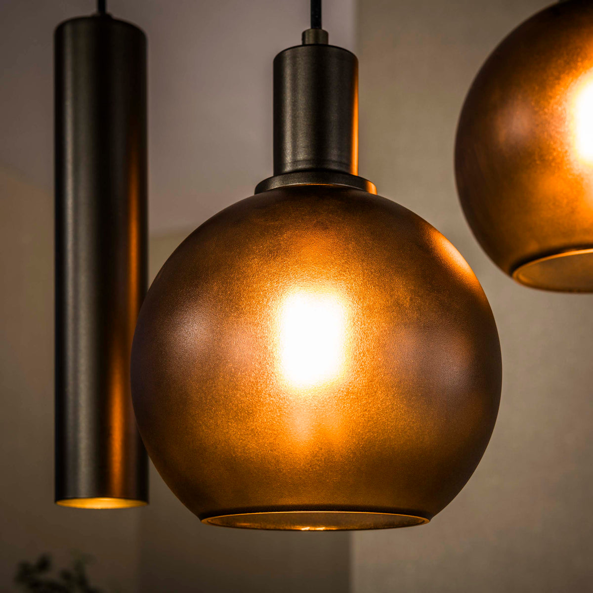 Hanglamp Luneo - 5-lichts - Brons - Matglas - Getrapt - Met Spots