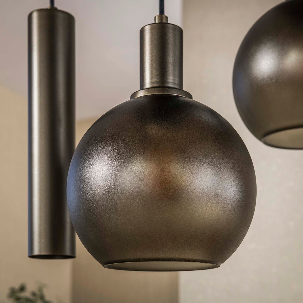 Hanglamp Luneo - 5-lichts - Brons - Matglas - Getrapt - Met Spots