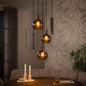 Hanglamp Luneo - 5-lichts - Brons - Matglas - Getrapt - Met Spots