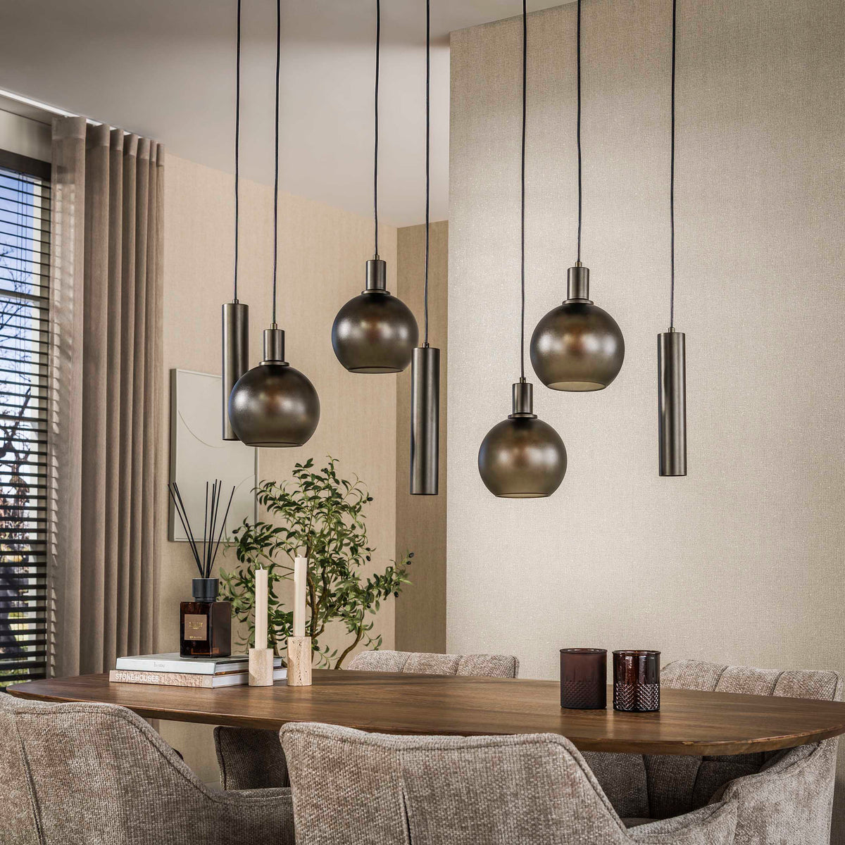 Hanglamp Luneo - 7-lichts - Brons - Matglas (Internet retour)