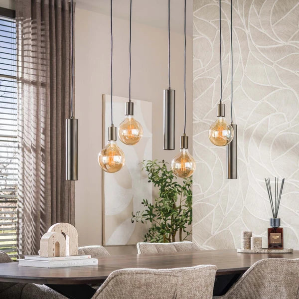 Hanglamp Soley - 7-lichts - Brons - Amberglas - Met Spots (internet retour)