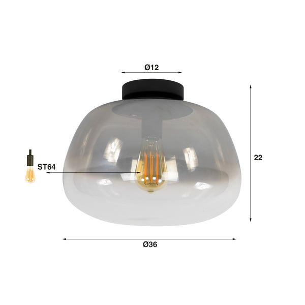 Plafondlamp Luvra - 1-lichts - Smokeglas - Glas (internet retour)