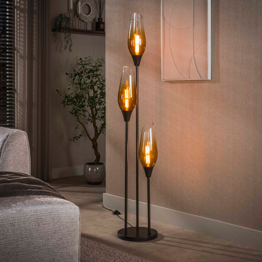 Vloerlamp Alune - 3-lichts - Amber glas - 168 cm (Internet Retour)