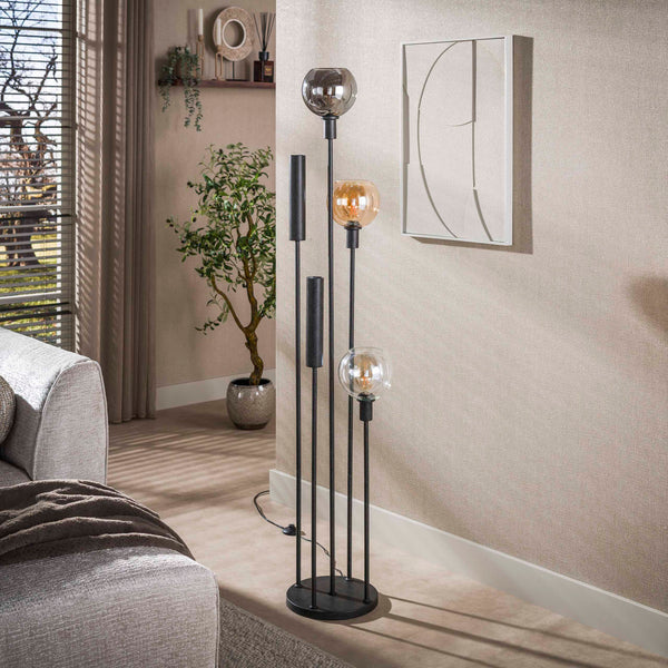 Vloerlamp Luneo - 5-lichts - Amber Mix - 175 cm - Met Spots (Internet retour)